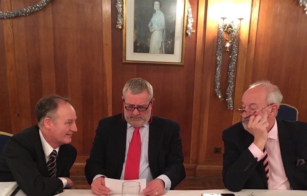 The Secretary, WM and Master Elect in deep thought about 2016 at Past Master's Supper.