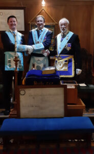 VW Bro Peter Manning installed his son Bro. Ben Manning into the chair of King Solomon and Ben then installed his brother, Bro. Oliver Manning as Senior Warden.